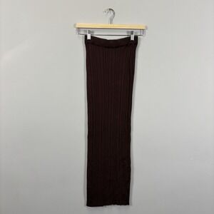 PRINCESS POLLY Ribbed Knit Maxi Skirt Brown S M